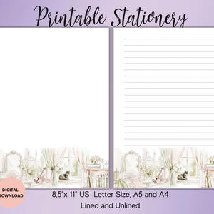Watercolor Girls Room  Printable Stationery-Romantic Writing paper Lined Unlined A5/A4/US Letter-Digital  Notepaper