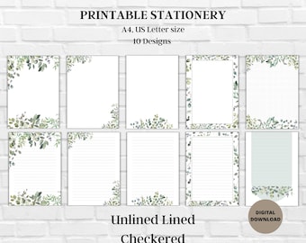 Eucalypt Printable Writing Paper-Eucalypt Stationery-Botanical Letter Set- Digital download Writing Sheets Set A4-US Letter /JPEG
