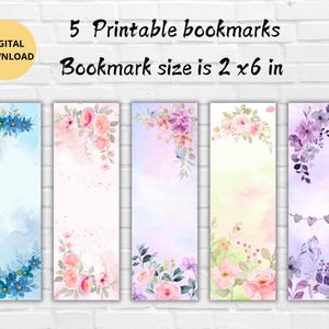 Watercolor Flower Printable Bookmark-5 Flower Bookmarks-Cute bookmarks-Book lover Bookmark-Digital Bookmarks Bundle