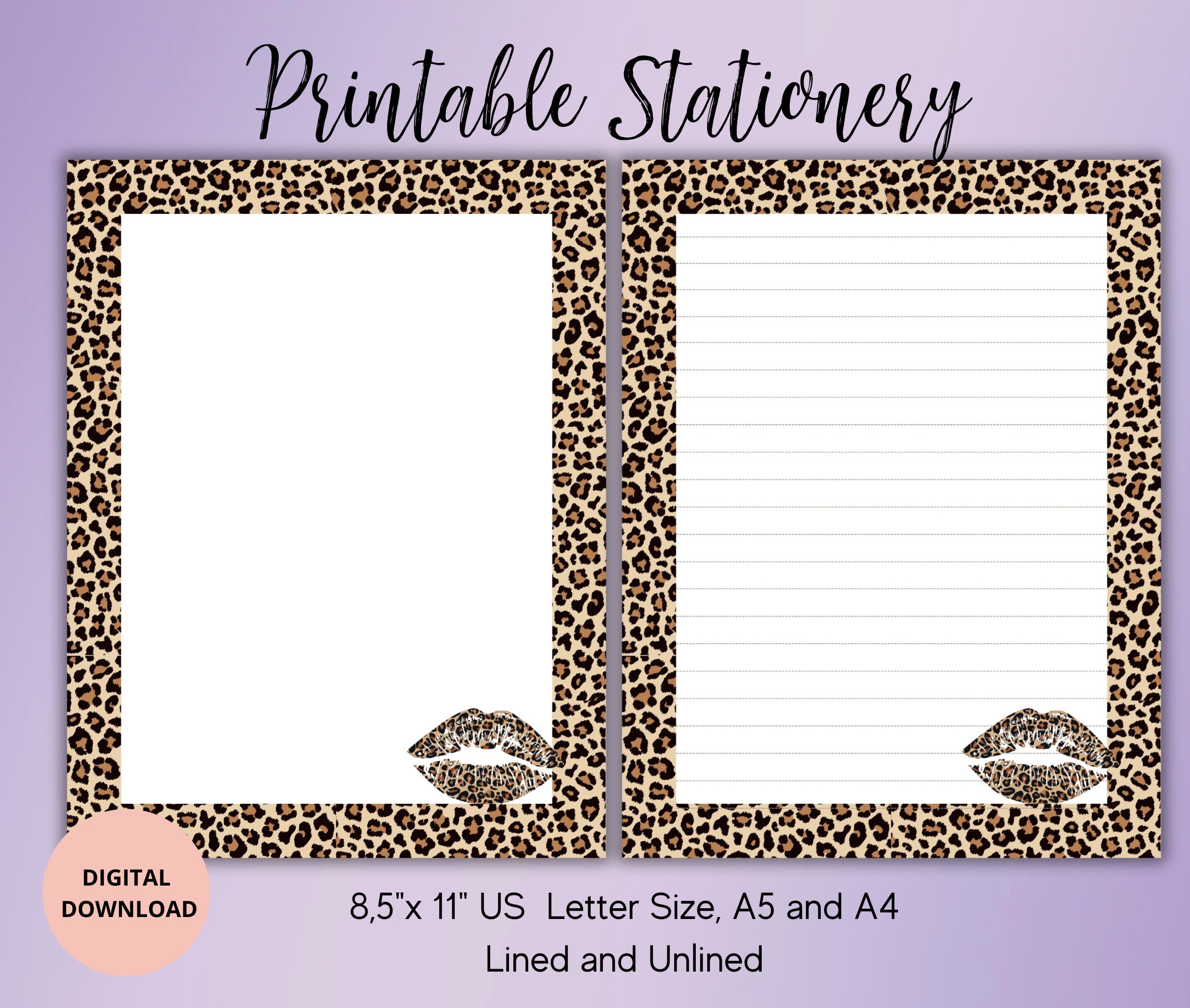 Leopard Kiss Lip Printable Stationery Set-animal Print Writing Paper Set  Unlined Lined A4/A5/US Letter- Penpal Supplies-cute Notepaper - Etsy, image size:2420x2050