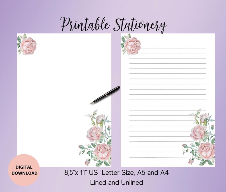 Vintage Rose Printable Stationery,digital Download,printable Writing ...