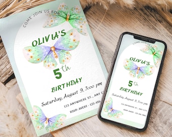 Butterfly Birthday Invitation-Butterfly Birthday-Birthday Invitation Template-Whimsical Butterfly Invite Printable-Butterfly Digital Invite