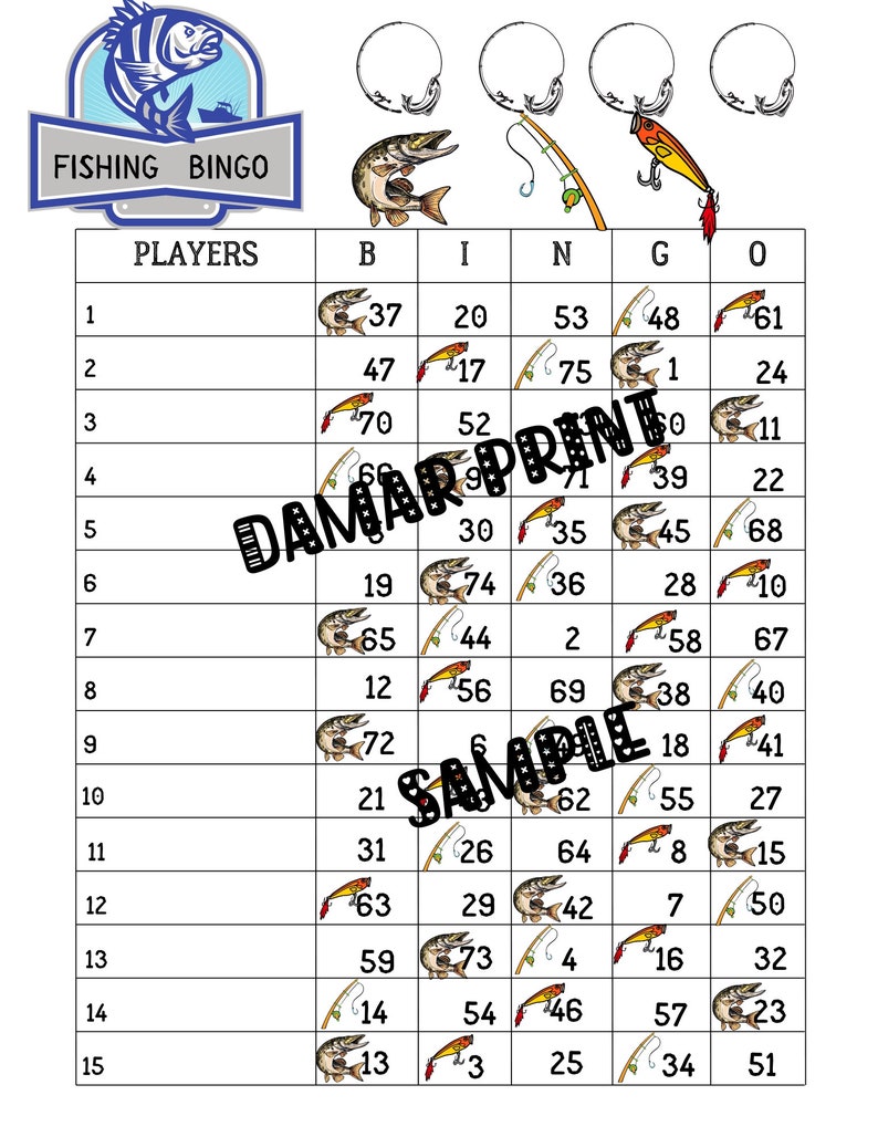 Bingo Boards Printable-bingo Boards 1-15 Lines fishing Bingo Straight ...