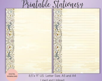 Medieval Manuscript Printable Stationery-Illuminated Manuscript-Medieval Ornament Writing paper Lined UnlinedA5/A4/USLetter-Dragon Notepaper