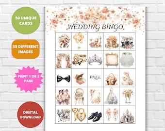 Hochzeit 50 Einzigartige Bingokarten-Hochzeitsduschenspiel-Bachelorette Spiel-Brautdusche Spiele-Hochzeitsspiel Idee-Empfangsspiel-Printable Bingo