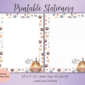 Cat&#39;s birthday Printable Stationery-Cat lover Printable Stationery Set-Writing Paper  Lined A4/AA5/US letter Pen pal supplies-Cat stationary