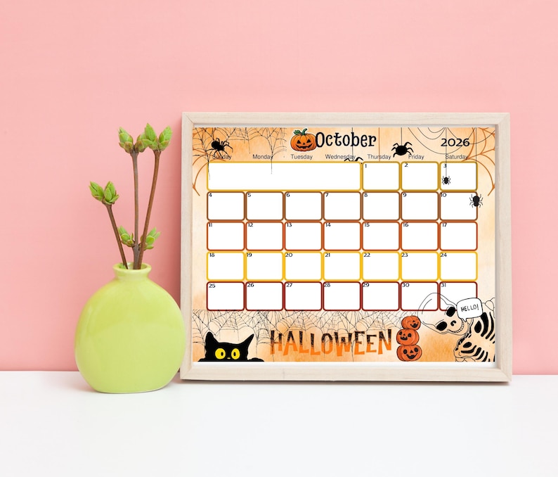 Editable Printable October 2026 Calendar-cute Spooky Halloween 2026 ...