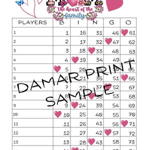 Mom the heart of the family Printable Bingo Boards-Instant Download - Straight Mixed Blank- 75 Ball