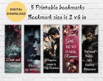 Dark Romance Reader Printable Bookmarks Set-Romantic bookmarks- Digital Bookmark Collection-Digital Bookmark-Instant Download-Bookmark PNG