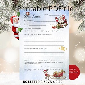 Christmas letter printable-Letter to Santa Claus-Printable Kids Letter to Santa -Christmas wish list -Download PDF Dear Santa US letter/A4