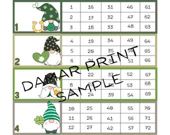 Lucky Bingo Boards - Instant Download -Printable Gnome Bingo Boards - Straight  Mixed Blank- 75 Ball