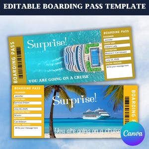 Cruise Surprise Ticket-Editable Cruise Boarding Pass-Printable Gift Ticket-Cruise Surprise Boarding Pass-Canva Template-Instant Download