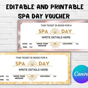 Spa Day EDITABLE Voucher-Personalized Spa Day Gift Voucher-Editable Spa Day Ticket-Printable Spa Voucher-Spa Day Coupon Certificate
