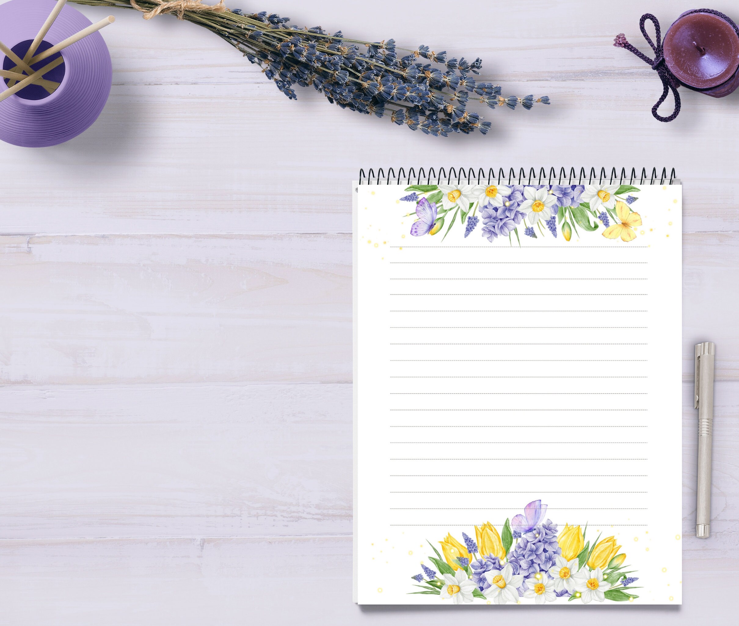 Spring Flower Printable Stationary-tulips Daffodils Flower Writing ...