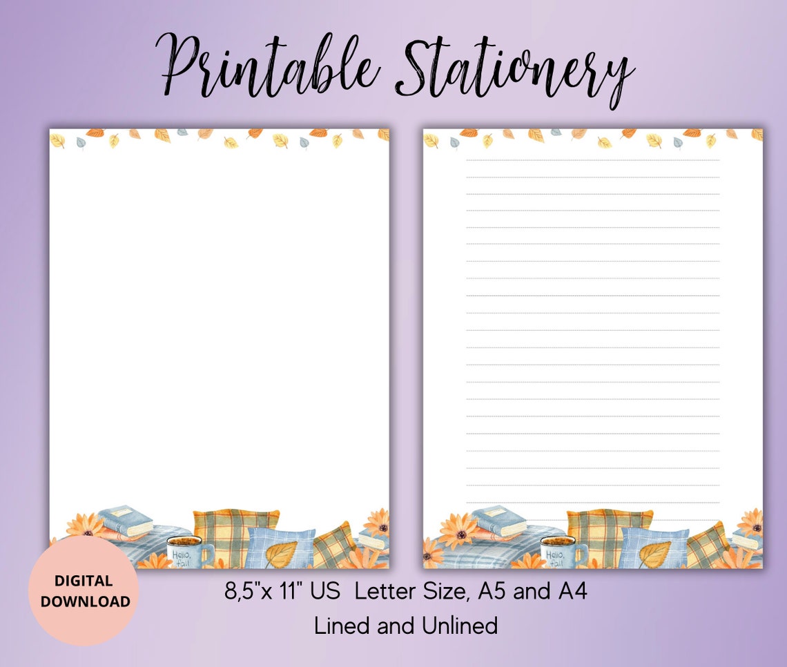Autumn Fall Printable Stationery,cute Stationary,digital Letter ...