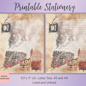 Wizard Printable Stationary/Magic Owl Writing Paper Set/Magic School Writing Paper A4/A5/US Letter Lined Unlined-Instant Download