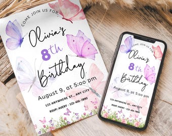 Butterfly Birthday Invitation-Butterfly Birthday-Birthday Invitation Template-Whimsical Butterfly Invite Printable-Butterfly Digital Invite