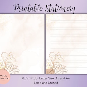 Boho Flor abstracta Papelería imprimible-Beige Floral Escritura Papel Conjunto Sin forro Forrado A4/A5/Carta estadounidense-Flor minimalista -Plantilla Goodnotes