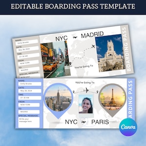 Editable Boarding Pass Ticket Template-Surprise Airline Gift-Fake Airplane Ticket-Printable Airline Ticket-Digital Download-Canva Template