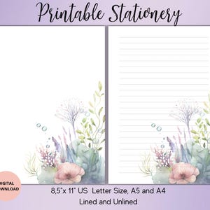 Papelaria subaquática para impressão - Conjunto de papel para escrever marinho, pautado, sem pauta, A4/A5/carta dos EUA - Papel de carta marinho aquarelado