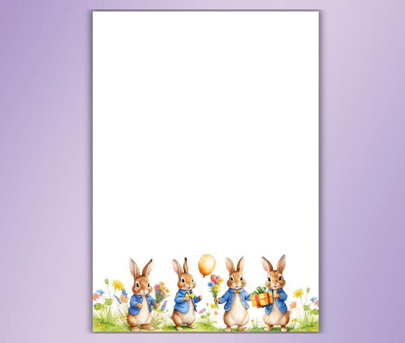 Peter Rabbit Printable Stationery-bunnies Writing Paper Lined Unlined ...