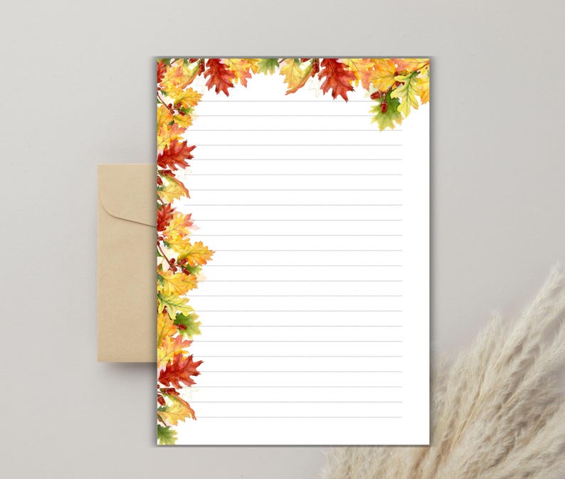 Autumn Leaves Printable Stationery Set-autumn Writing Paper Lined ...