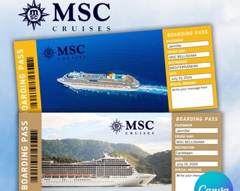 EDITABLE MSC Cruise Ticket-Editable boarding pass-Print Surprise Gift Cruise Ticket-Boarding Pass Template Canva Template-Instant Download