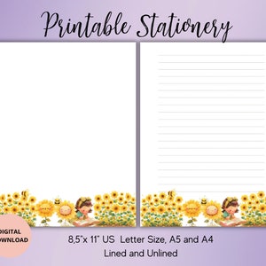 Mädchen mit Sonnenblumen Briefpapier Set A4/A5/US Buchstabe liniert unliniert-Sonnenblume Schreibpapier Set-Sommerblume Briefpapier