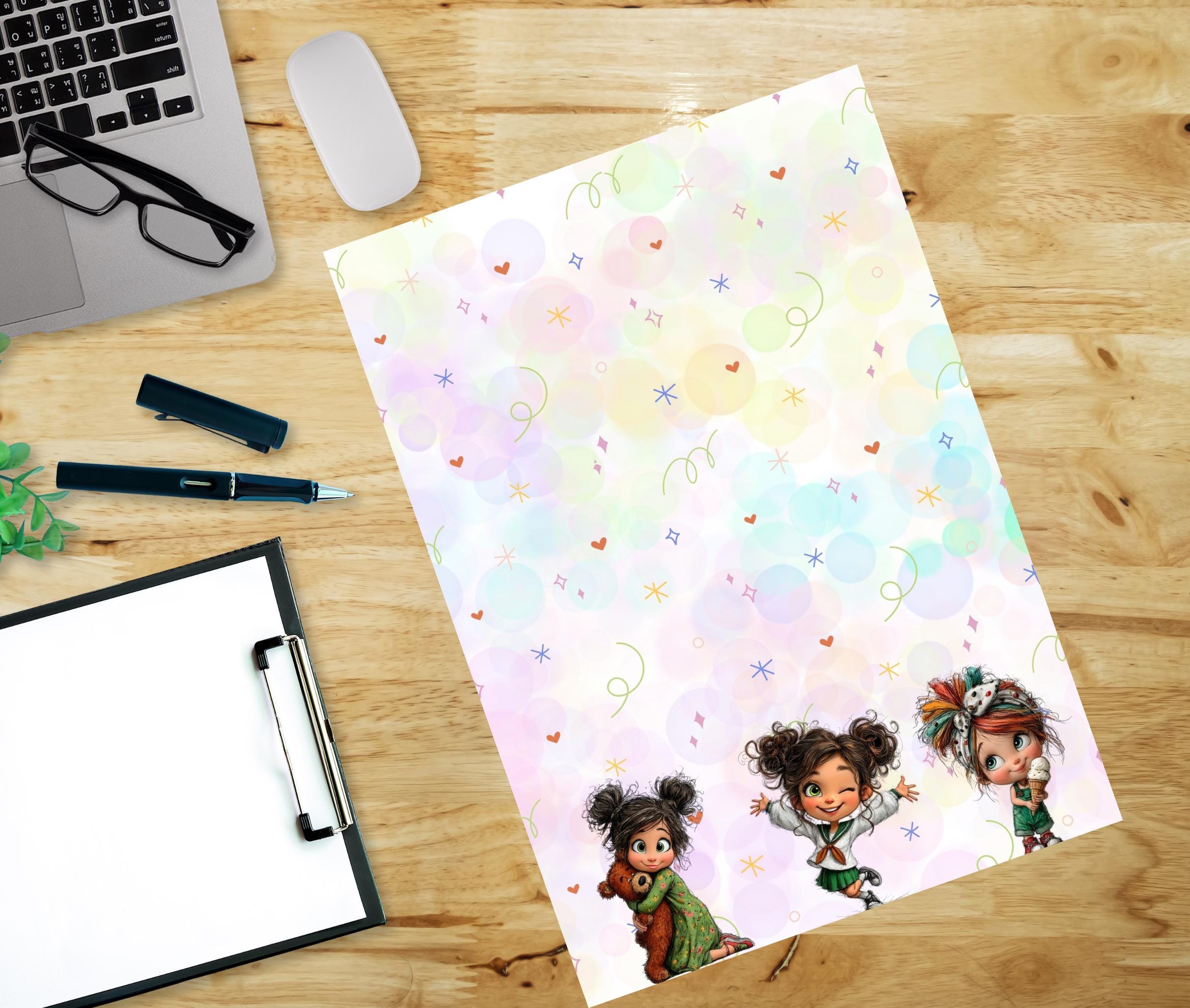 Cute Girls Printable Stationery-girls Writing Paper Set Lined Unlined ...