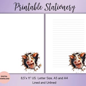 Descargar papelería divertida, papelería linda imprimible, carta digital, suministros para amigos por correspondencia, juego de papel para escribir con rayas, sin rayas, tamaño A4, A5, carta de EE. UU.