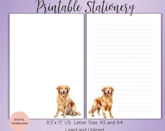 Golden Retriever afdrukbaar briefpapier-hond briefpapier bekleed ongevoerd A4/A5/US Letter-hond minnaar briefpapier voor brieven Notes-hond notitieblok