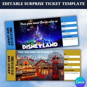 Editable Disneyland Ticket-Printable Disneyland Ticket-Disneyland Theme Park Ticket-Surprise Ticket Gift-Instant Download-Custom ticket