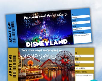 Editable Disneyland Ticket-Printable Disneyland Ticket-Disneyland Theme Park Ticket-Surprise Ticket Gift-Instant Download-Custom ticket
