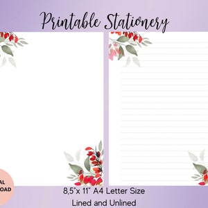 Printable Stationery,Printable Writing Paper,Letter Writing Paper,Digital download,Flower Writing Sheets ,Writing Set A4,JPEG