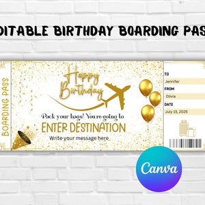 Editable Birthday Boarding Pass Template- Printable Surprise Trip Ticket-Surprise Vacation Ticket-Birthday Airplane Ticket