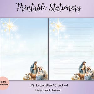 Christmas  Printable Stationery-Nativity Religious Christian Christmas Writing Paper SetA5/A4/US Letter Lined Unlined-Winter Pen pal
