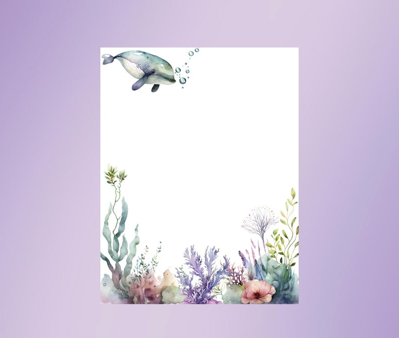 Marine Printable Stationery whale Stationery ocean Writing Set Marine Printable Stationery whale Stationery ocean Writing Set