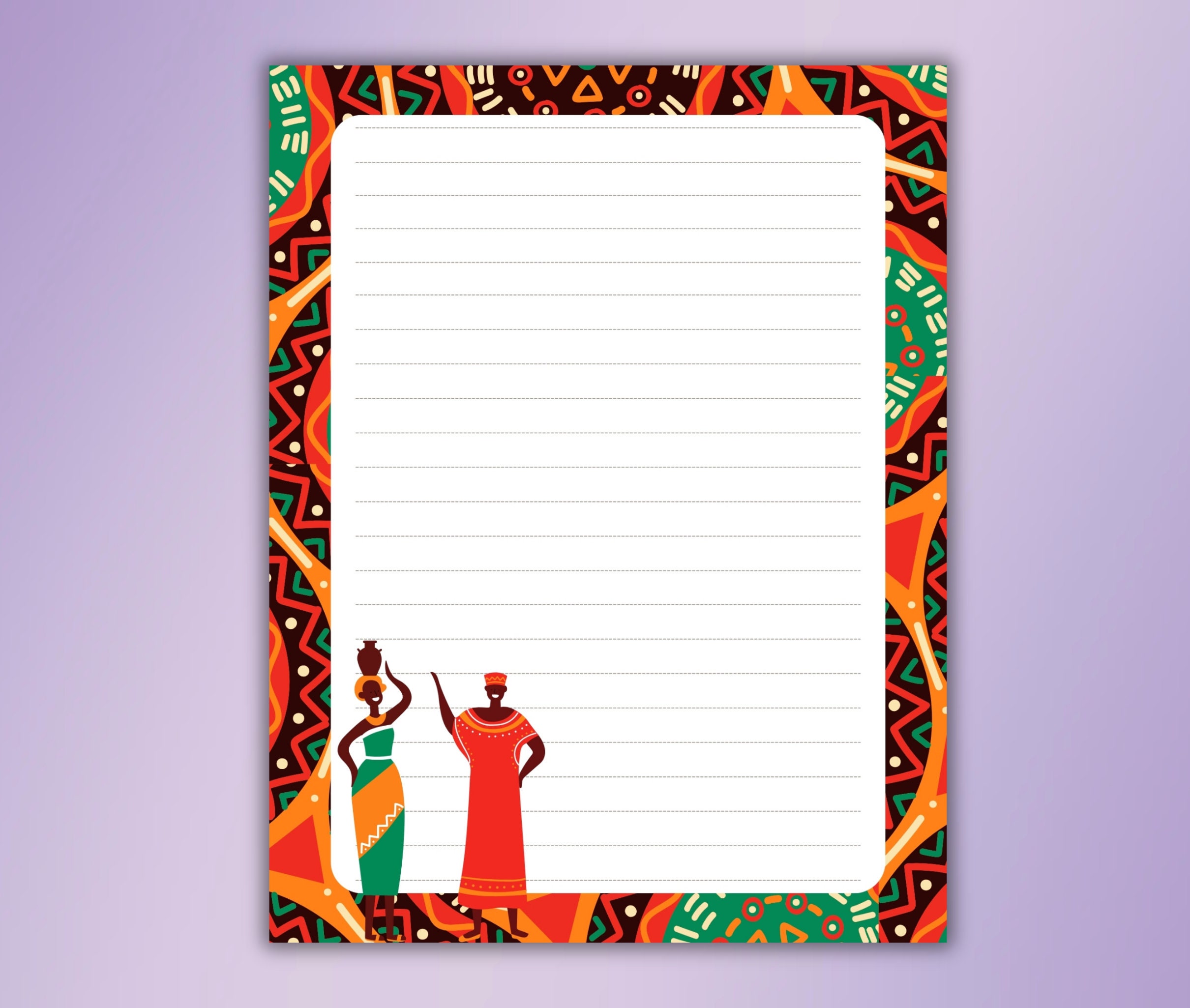 African Motif Printable Stationery-african Style Writing Paper A4/a5/usletter African Ethnic ...