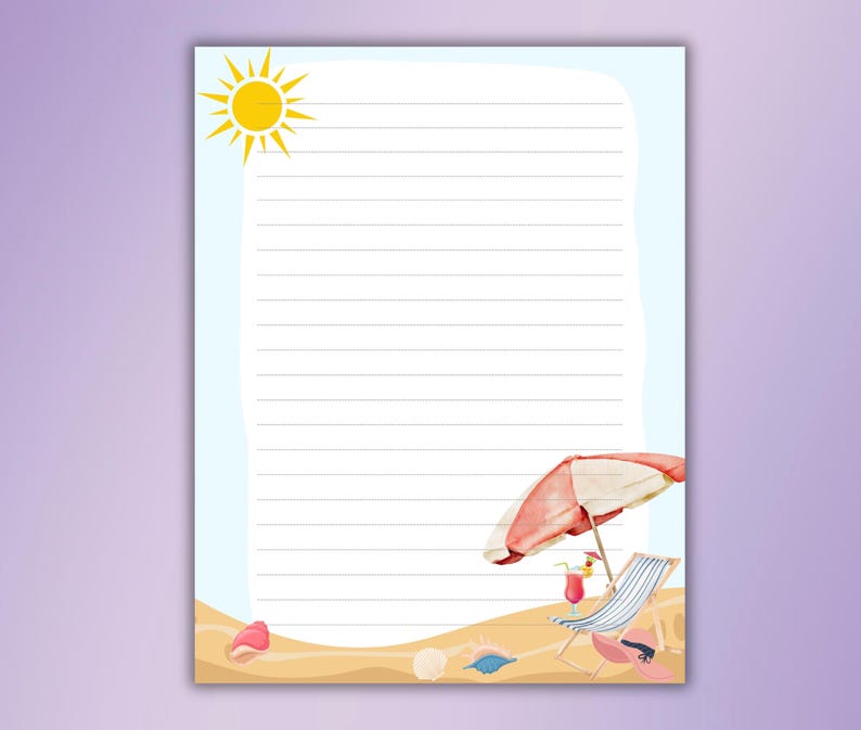 Summer Beach Printable Stationery- Beach Printable Stationary-letter ...