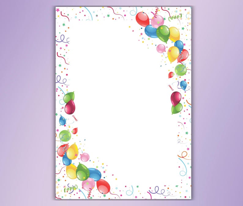 Colorful Balloons Printable Stationary-birthday Writing Paper Unlined ...