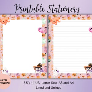 Lindos fantasmas y calabaza-Lindo cuaderno de Halloween-Papelería imprimible de otoño-Papel de escritura imprimible forrado sin forro A4,A5,Carta de EE. UU.