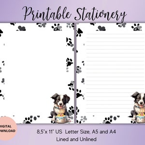 Hund Druckbare Schreibwaren-Hund Paw Schreiben Brief Papier Set Liniert Unliniert A5 / A4 / US Letter-Süße Notizblöcke Hundeliebhaber-Hund Briefpapier Set