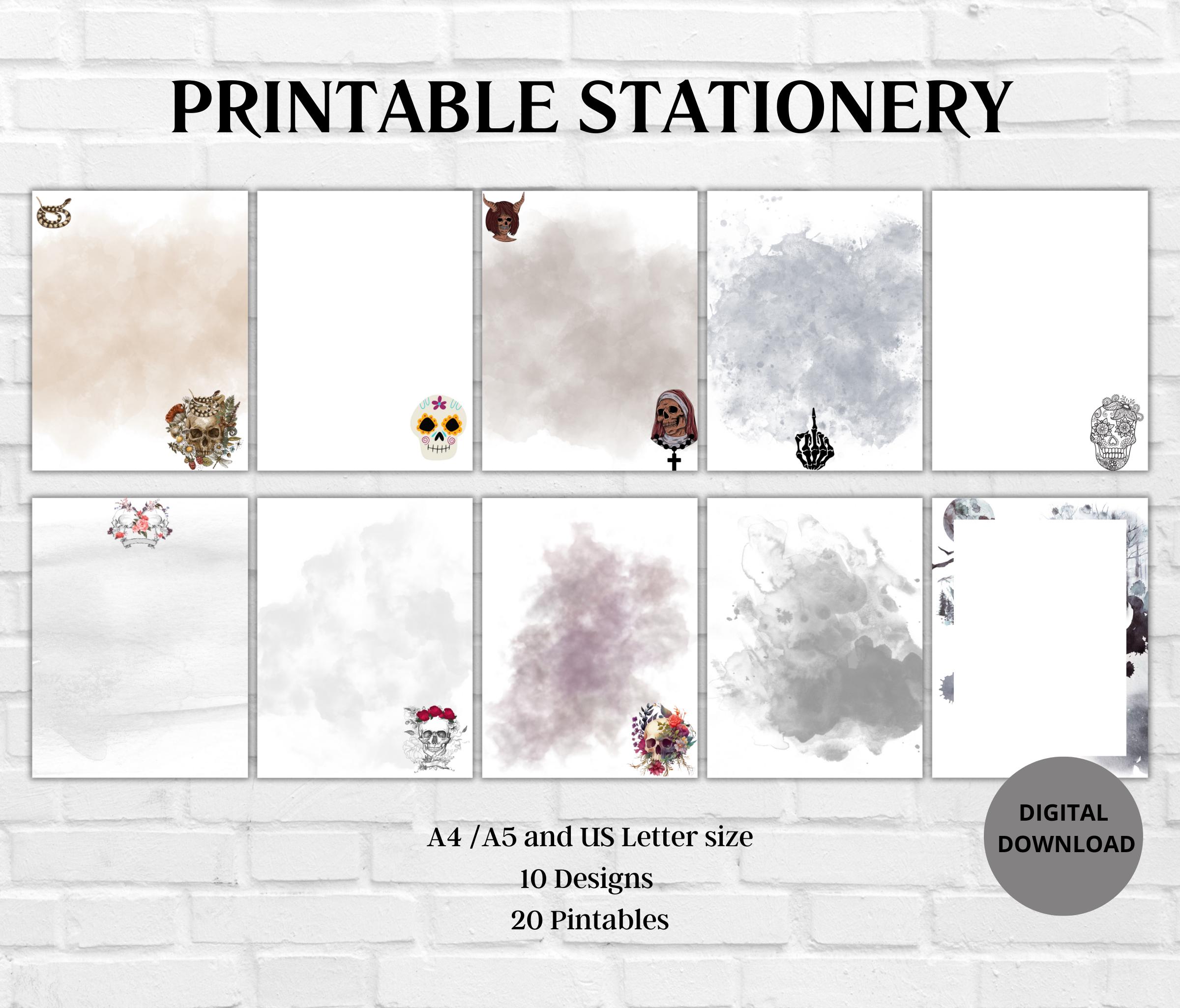 Skull printable Stationery-Printable Writing Paper Bundle-Skill Digital download A5/A4/US LETTER Lined Unlined Notepad -Pen pal supplies
