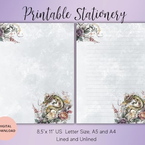Cancelleria stampabile Dragon-Lettera digitale-Set di carta da lettere floreale a righe non a righe A4/A5/US Letter-Forniture per amiche di penna