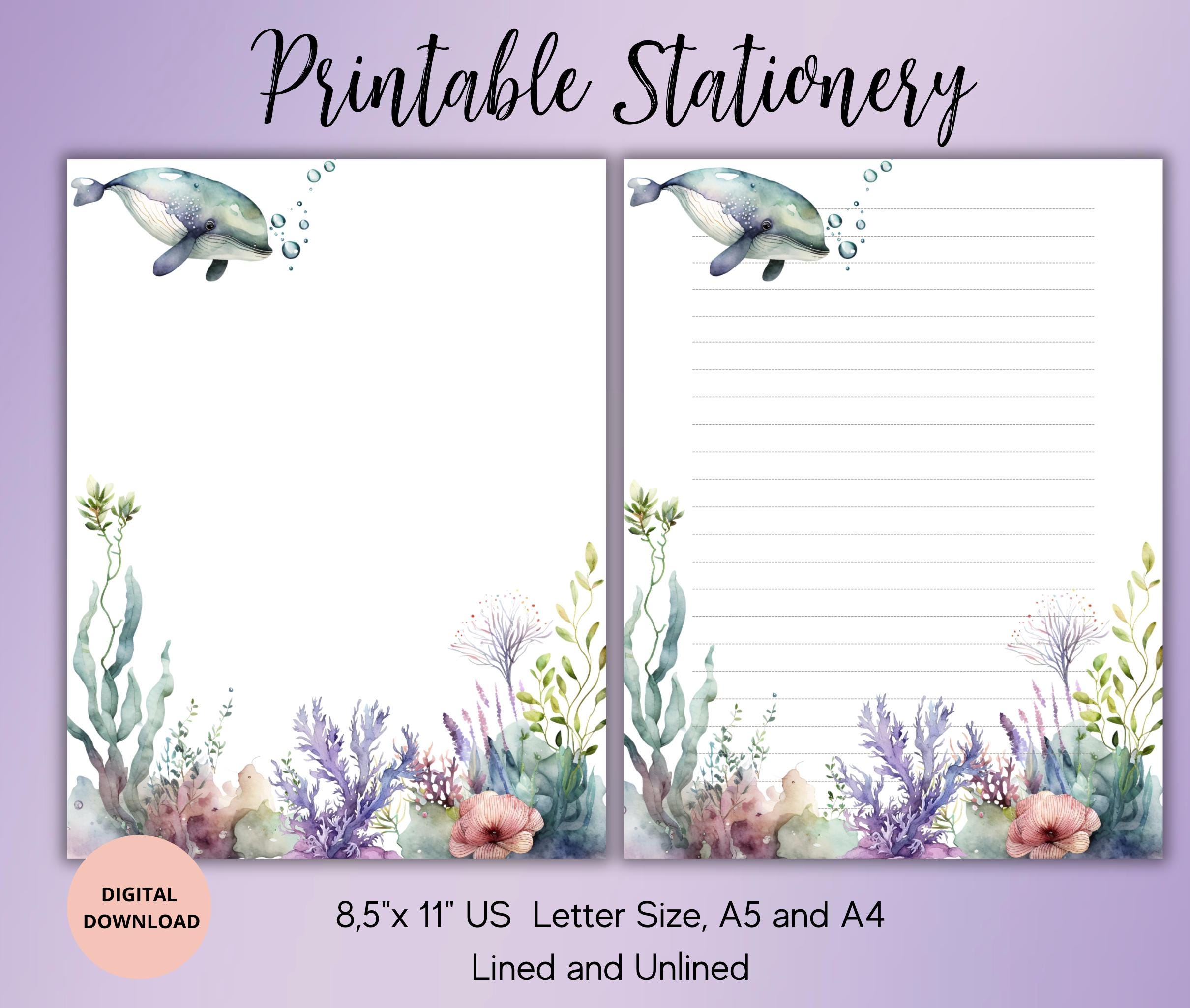 Marine Printable Stationery-whale Stationery-ocean Writing Set ...