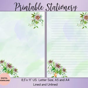 Ensemble de papier à lettres imprimable fleurs exotiques - Papeterie florale, sans doublure, A4/A5/US, papier à lettres fleuri, papier à lettres