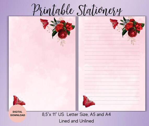 Blumen Motivpapier Briefpapier pink rosa Rosen mit blauen Schmetterlingen (MPA-5212, DIN A4, 100 Blatt Blumen Motivpapier Briefpapier pink rosa Rosen mit blauen Schmetterlingen (MPA-5212, DIN A4, 100 Blatt