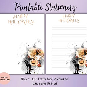 Papelería imprimible de feliz Halloween, carta digital, papelería imprimible de otoño, juego de papel de escritura imprimible, rayado, sin raya, A4, A5, carta de EE. UU.