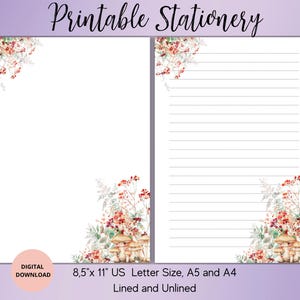 Herbst Vibes Druckbares Briefpapier - Pilze Schreibpapier Linen Unliniert A5/A4/US Letter-Digitales Herbst Notizpapier