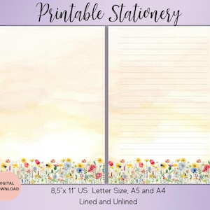 Papeterie imprimable fleurs sauvages d'été - Champ d'été avec fleurs, papier à lettres floral, papier à lettres, sans doublure, A4/A5/US Letter